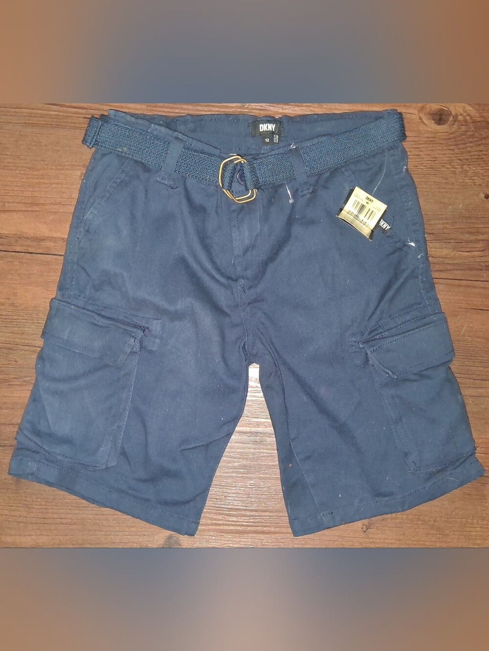 DKNY Navy Blue Cargo Shorts with Woven Belt